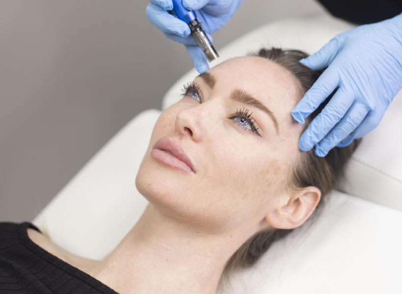 Patient undergoing microneedling procedure