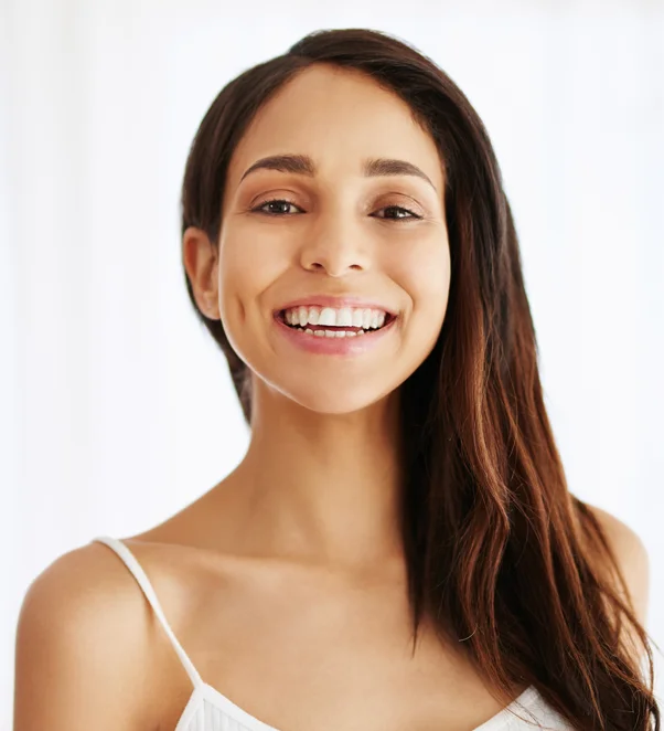 Woman with great skin smiling